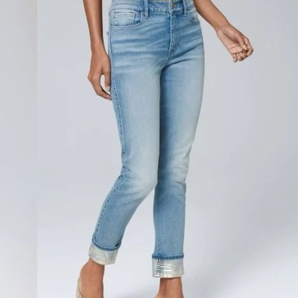 WHITE HOUSE BLACK MARKET MID RISE FOIL CUFF SLIM CROP DENIM JEANS NEW W TAGS O - Picture 1 of 14